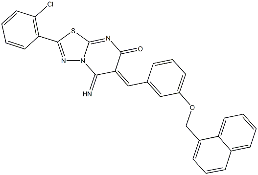 2-(2-chlorophenyl)-5-imino-6-[3-(1-naphthylmethoxy)benzylidene]-5,6-dihydro-7H-[1,3,4]thiadiazolo[3,2-a]pyrimidin-7-one 结构式