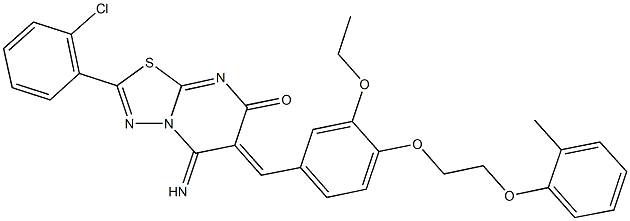 2-(2-chlorophenyl)-6-{3-ethoxy-4-[2-(2-methylphenoxy)ethoxy]benzylidene}-5-imino-5,6-dihydro-7H-[1,3,4]thiadiazolo[3,2-a]pyrimidin-7-one 结构式