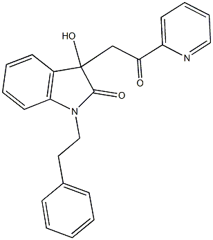 3-hydroxy-3-[2-oxo-2-(2-pyridinyl)ethyl]-1-(2-phenylethyl)-1,3-dihydro-2H-indol-2-one 结构式