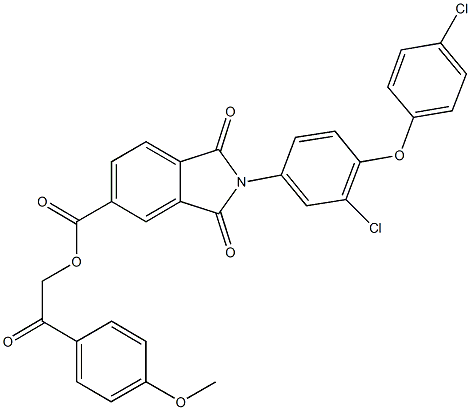 2-(4-methoxyphenyl)-2-oxoethyl 2-[3-chloro-4-(4-chlorophenoxy)phenyl]-1,3-dioxo-5-isoindolinecarboxylate 结构式