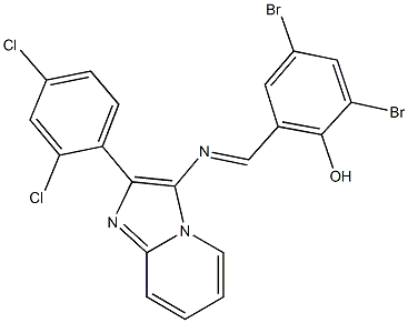 2,4-dibromo-6-({[2-(2,4-dichlorophenyl)imidazo[1,2-a]pyridin-3-yl]imino}methyl)phenol 结构式