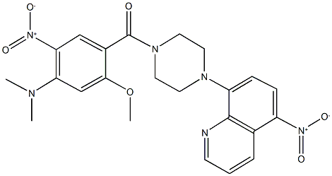 8-(4-{4-(dimethylamino)-5-nitro-2-methoxybenzoyl}-1-piperazinyl)-5-nitroquinoline 结构式