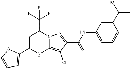 3-chloro-N-[3-(1-hydroxyethyl)phenyl]-5-(2-thienyl)-7-(trifluoromethyl)-4,5,6,7-tetrahydropyrazolo[1,5-a]pyrimidine-2-carboxamide 结构式