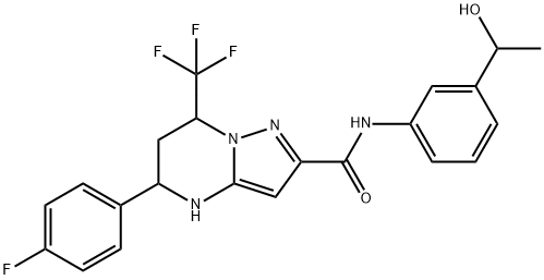5-(4-fluorophenyl)-N-[3-(1-hydroxyethyl)phenyl]-7-(trifluoromethyl)-4,5,6,7-tetrahydropyrazolo[1,5-a]pyrimidine-2-carboxamide 结构式