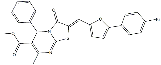 methyl 2-{[5-(4-bromophenyl)-2-furyl]methylene}-7-methyl-3-oxo-5-phenyl-2,3-dihydro-5H-[1,3]thiazolo[3,2-a]pyrimidine-6-carboxylate 结构式