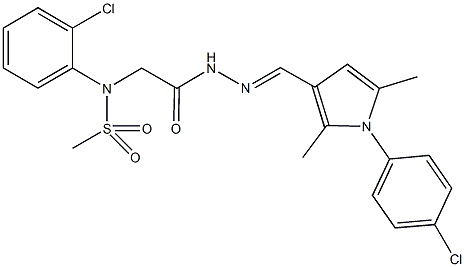 N-(2-chlorophenyl)-N-[2-(2-{[1-(4-chlorophenyl)-2,5-dimethyl-1H-pyrrol-3-yl]methylene}hydrazino)-2-oxoethyl]methanesulfonamide 结构式