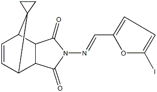 4-{[(5-iodo-2-furyl)methylene]amino}-spiro(4-azatricyclo[5.2.1.0~2,6~]dec-8-ene-10,1'-cyclopropane)-3,5-dione 结构式
