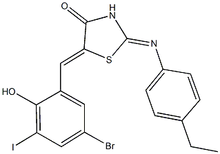 5-(5-bromo-2-hydroxy-3-iodobenzylidene)-2-[(4-ethylphenyl)imino]-1,3-thiazolidin-4-one 结构式