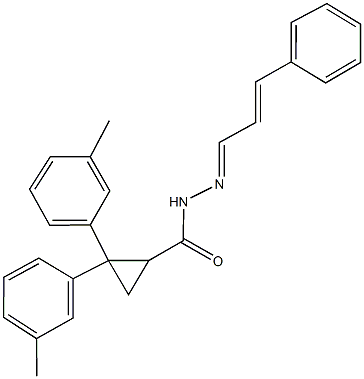 2,2-bis(3-methylphenyl)-N'-(3-phenyl-2-propenylidene)cyclopropanecarbohydrazide 结构式