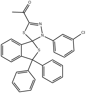 1-[4-(3-chlorophenyl)-1',1'-diphenyl-1',3',4,5-tetrahydrospiro(1,3,4-thiadiazole-5,3-{2}-benzothiophene)-2-yl]ethanone 结构式