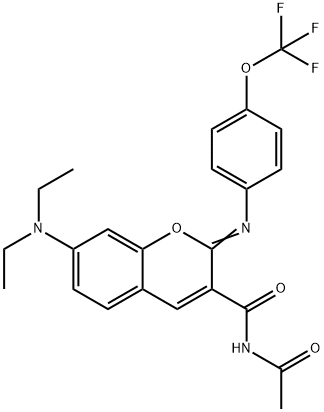 N-acetyl-7-(diethylamino)-2-{[4-(trifluoromethoxy)phenyl]imino}-2H-chromene-3-carboxamide 结构式