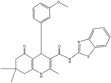 N-(1,3-benzothiazol-2-yl)-4-(3-methoxyphenyl)-2,7,7-trimethyl-5-oxo-1,4,5,6,7,8-hexahydroquinoline-3-carboxamide 结构式