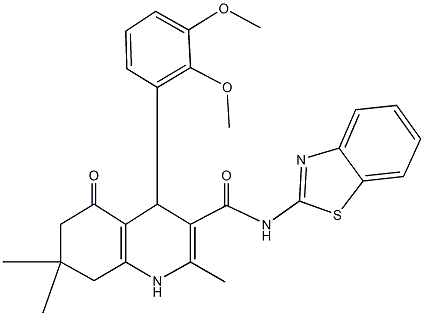 N-(1,3-benzothiazol-2-yl)-4-(2,3-dimethoxyphenyl)-2,7,7-trimethyl-5-oxo-1,4,5,6,7,8-hexahydro-3-quinolinecarboxamide 结构式