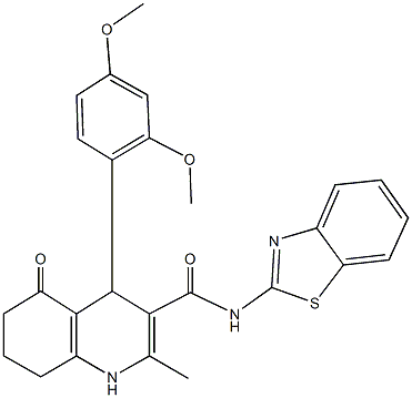 N-(1,3-benzothiazol-2-yl)-4-(2,4-dimethoxyphenyl)-2-methyl-5-oxo-1,4,5,6,7,8-hexahydro-3-quinolinecarboxamide 结构式