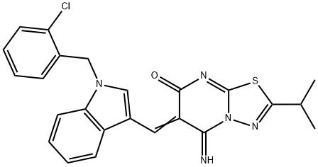 6-{[1-(2-chlorobenzyl)-1H-indol-3-yl]methylene}-5-imino-2-isopropyl-5,6-dihydro-7H-[1,3,4]thiadiazolo[3,2-a]pyrimidin-7-one 结构式