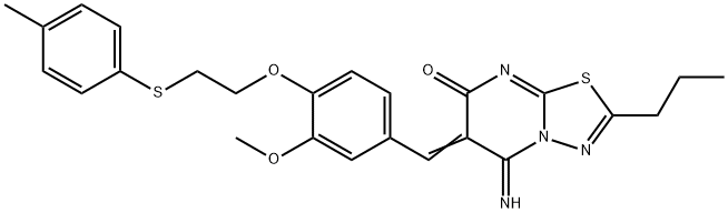 5-imino-6-(3-methoxy-4-{2-[(4-methylphenyl)sulfanyl]ethoxy}benzylidene)-2-propyl-5,6-dihydro-7H-[1,3,4]thiadiazolo[3,2-a]pyrimidin-7-one 结构式