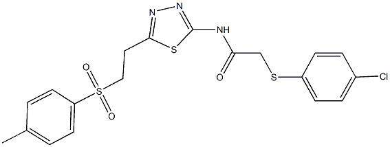 2-[(4-chlorophenyl)thio]-N-(5-{2-[(4-methylphenyl)sulfonyl]ethyl}-1,3,4-thiadiazol-2-yl)acetamide 结构式