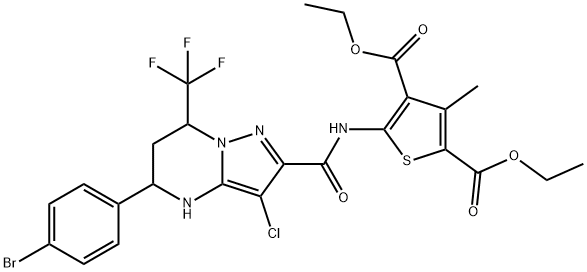 diethyl 5-({[5-(4-bromophenyl)-3-chloro-7-(trifluoromethyl)-4,5,6,7-tetrahydropyrazolo[1,5-a]pyrimidin-2-yl]carbonyl}amino)-3-methyl-2,4-thiophenedicarboxylate 结构式