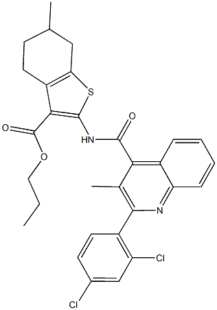 propyl 2-({[2-(2,4-dichlorophenyl)-3-methyl-4-quinolinyl]carbonyl}amino)-6-methyl-4,5,6,7-tetrahydro-1-benzothiophene-3-carboxylate 结构式