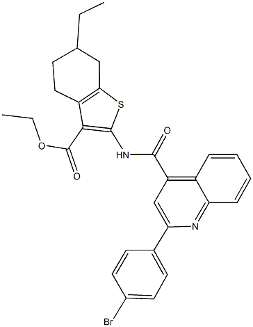 ethyl 2-({[2-(4-bromophenyl)-4-quinolinyl]carbonyl}amino)-6-ethyl-4,5,6,7-tetrahydro-1-benzothiophene-3-carboxylate 结构式