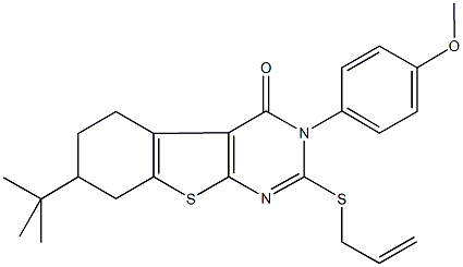 2-(allylsulfanyl)-7-tert-butyl-3-(4-methoxyphenyl)-5,6,7,8-tetrahydro[1]benzothieno[2,3-d]pyrimidin-4(3H)-one 结构式