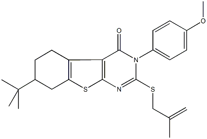7-tert-butyl-3-(4-methoxyphenyl)-2-[(2-methyl-2-propenyl)sulfanyl]-5,6,7,8-tetrahydro[1]benzothieno[2,3-d]pyrimidin-4(3H)-one 结构式
