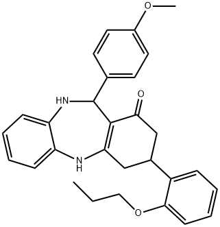 11-(4-methoxyphenyl)-3-(2-propoxyphenyl)-2,3,4,5,10,11-hexahydro-1H-dibenzo[b,e][1,4]diazepin-1-one 结构式