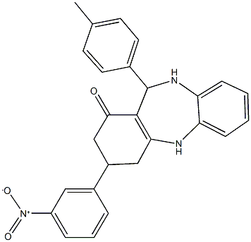 3-{3-nitrophenyl}-11-(4-methylphenyl)-2,3,4,5,10,11-hexahydro-1H-dibenzo[b,e][1,4]diazepin-1-one 结构式