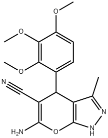 6-amino-3-methyl-4-[2,3,4-tris(methyloxy)phenyl]-1,4-dihydropyrano[2,3-c]pyrazole-5-carbonitrile 结构式