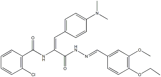 2-chloro-N-(2-[4-(dimethylamino)phenyl]-1-{[2-(4-ethoxy-3-methoxybenzylidene)hydrazino]carbonyl}vinyl)benzamide 结构式