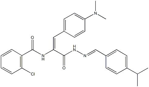 2-chloro-N-(2-[4-(dimethylamino)phenyl]-1-{[2-(4-isopropylbenzylidene)hydrazino]carbonyl}vinyl)benzamide 结构式