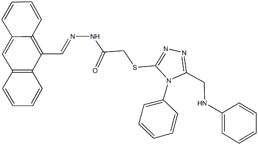 2-{[5-(anilinomethyl)-4-phenyl-4H-1,2,4-triazol-3-yl]sulfanyl}-N'-(9-anthrylmethylene)acetohydrazide 结构式