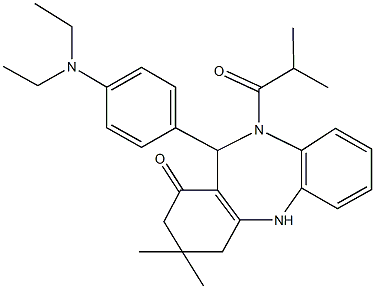 11-[4-(diethylamino)phenyl]-10-isobutyryl-3,3-dimethyl-2,3,4,5,10,11-hexahydro-1H-dibenzo[b,e][1,4]diazepin-1-one 结构式