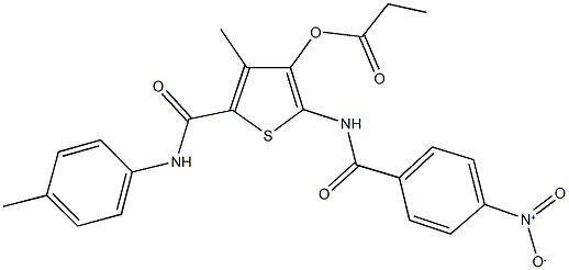 2-({4-nitrobenzoyl}amino)-4-methyl-5-(4-toluidinocarbonyl)-3-thienyl propionate 结构式