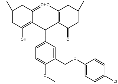 2-[{3-[(4-chlorophenoxy)methyl]-4-methoxyphenyl}(2-hydroxy-4,4-dimethyl-6-oxo-1-cyclohexen-1-yl)methyl]-3-hydroxy-5,5-dimethyl-2-cyclohexen-1-one 结构式