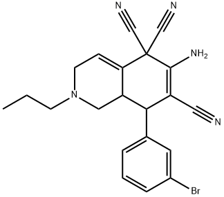 6-amino-8-(3-bromophenyl)-2-propyl-2,3,8,8a-tetrahydro-5,5,7(1H)-isoquinolinetricarbonitrile 结构式