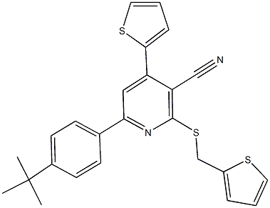 6-(4-tert-butylphenyl)-4-thien-2-yl-2-[(thien-2-ylmethyl)sulfanyl]nicotinonitrile 结构式