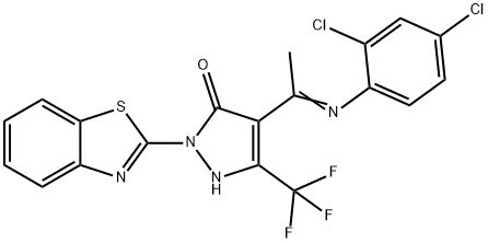 2-(1,3-benzothiazol-2-yl)-4-[N-(2,4-dichlorophenyl)ethanimidoyl]-5-(trifluoromethyl)-1,2-dihydro-3H-pyrazol-3-one 结构式