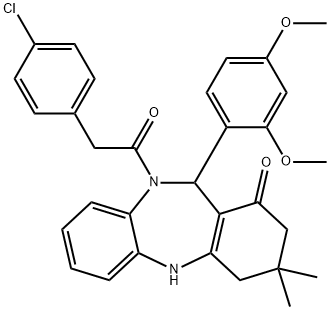 10-[(4-chlorophenyl)acetyl]-11-(2,4-dimethoxyphenyl)-3,3-dimethyl-2,3,4,5,10,11-hexahydro-1H-dibenzo[b,e][1,4]diazepin-1-one 结构式