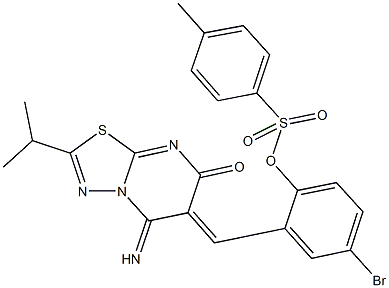 4-bromo-2-[(5-imino-2-isopropyl-7-oxo-5H-[1,3,4]thiadiazolo[3,2-a]pyrimidin-6(7H)-ylidene)methyl]phenyl 4-methylbenzenesulfonate 结构式