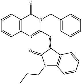 3-benzyl-2-[(2-oxo-1-propyl-1,2-dihydro-3H-indol-3-ylidene)methyl]-4(3H)-quinazolinone 结构式