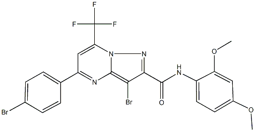 3-bromo-5-(4-bromophenyl)-N-(2,4-dimethoxyphenyl)-7-(trifluoromethyl)pyrazolo[1,5-a]pyrimidine-2-carboxamide 结构式