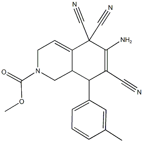 methyl 6-amino-5,5,7-tricyano-8-(3-methylphenyl)-3,5,8,8a-tetrahydro-2(1H)-isoquinolinecarboxylate 结构式