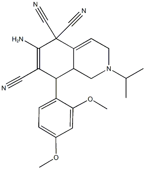 6-amino-8-(2,4-dimethoxyphenyl)-2-isopropyl-2,3,8,8a-tetrahydro-5,5,7(1H)-isoquinolinetricarbonitrile 结构式