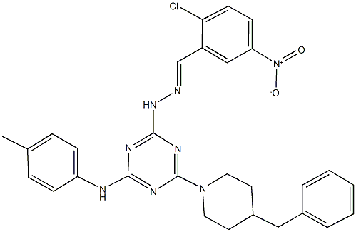 2-chloro-5-nitrobenzaldehyde [4-(4-benzyl-1-piperidinyl)-6-(4-toluidino)-1,3,5-triazin-2-yl]hydrazone 结构式