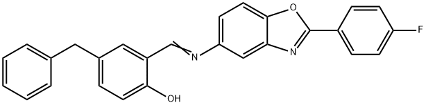 4-benzyl-2-({[2-(4-fluorophenyl)-1,3-benzoxazol-5-yl]imino}methyl)phenol 结构式