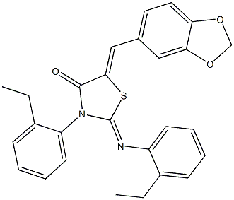 5-(1,3-benzodioxol-5-ylmethylene)-3-(2-ethylphenyl)-2-[(2-ethylphenyl)imino]-1,3-thiazolidin-4-one 结构式