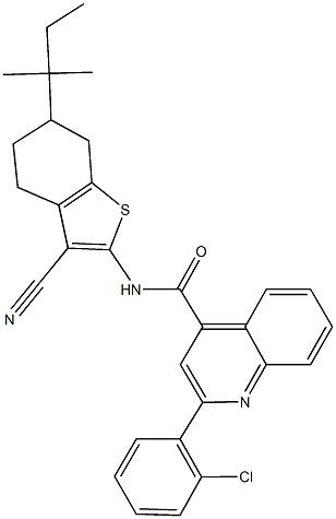 2-(2-chlorophenyl)-N-(3-cyano-6-tert-pentyl-4,5,6,7-tetrahydro-1-benzothien-2-yl)-4-quinolinecarboxamide 结构式