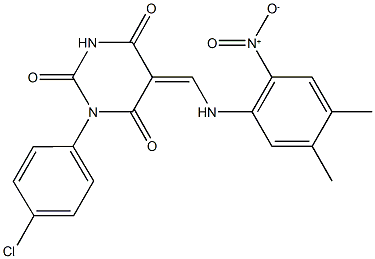 1-(4-chlorophenyl)-5-({2-nitro-4,5-dimethylanilino}methylene)-2,4,6(1H,3H,5H)-pyrimidinetrione 结构式