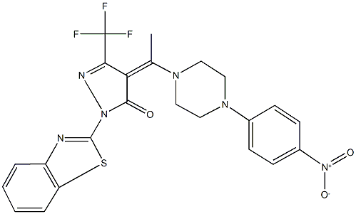 2-(1,3-benzothiazol-2-yl)-4-[1-(4-{4-nitrophenyl}-1-piperazinyl)ethylidene]-5-(trifluoromethyl)-2,4-dihydro-3H-pyrazol-3-one 结构式